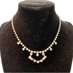 Vintage white rhinestone choker necklace classic mid century retro dressy prom